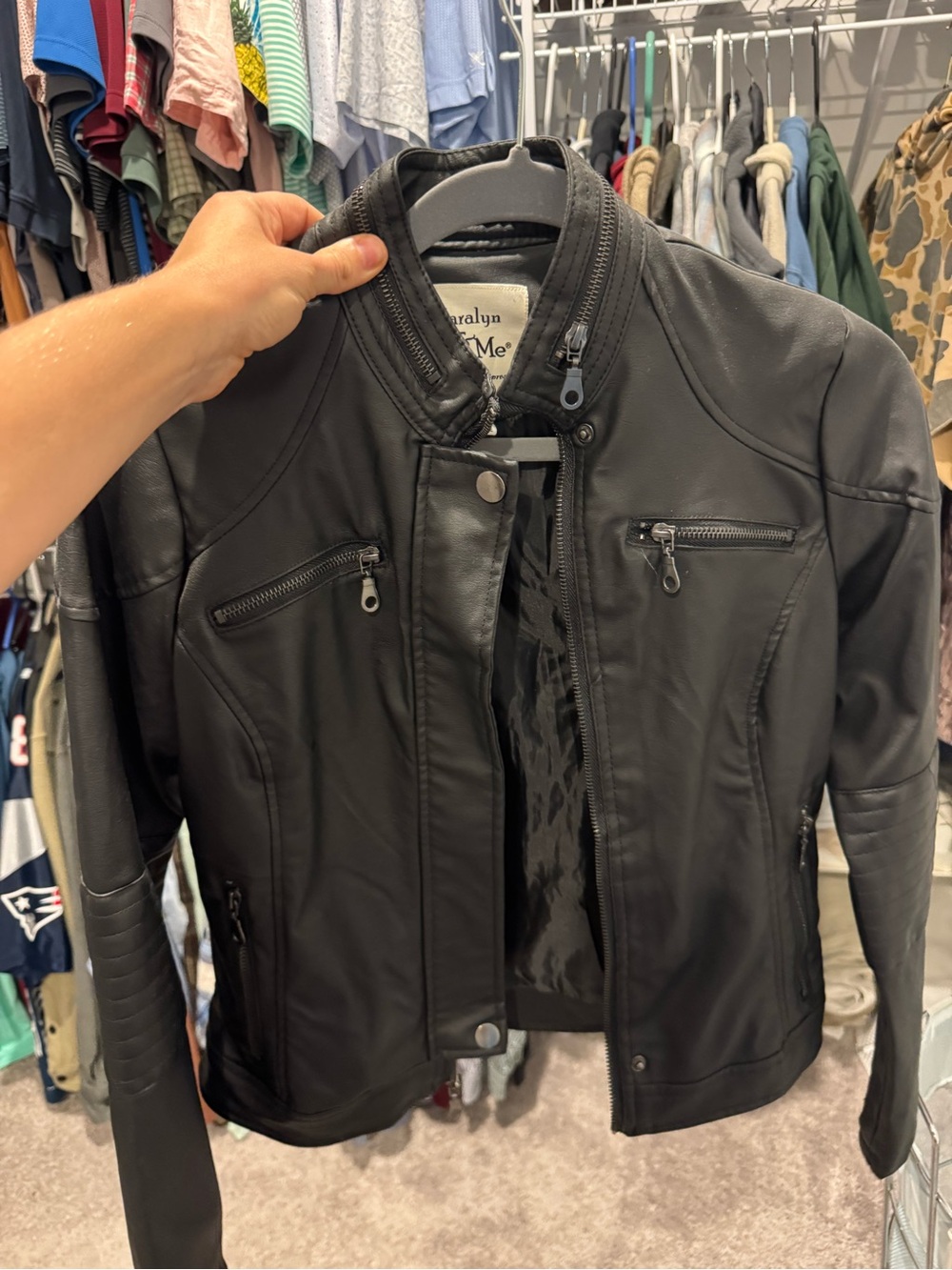Maralyn & Me Black Faux Leather Moto Jacket with Zip Pockets